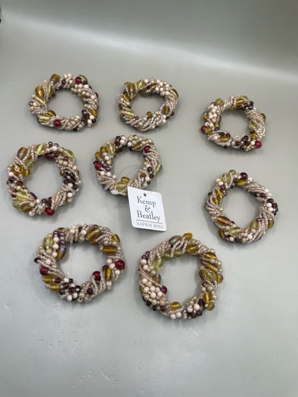 Kemp & Beatley Napkin Rings Multicolor Beaded Twisted Wire Glass Set Of 8
